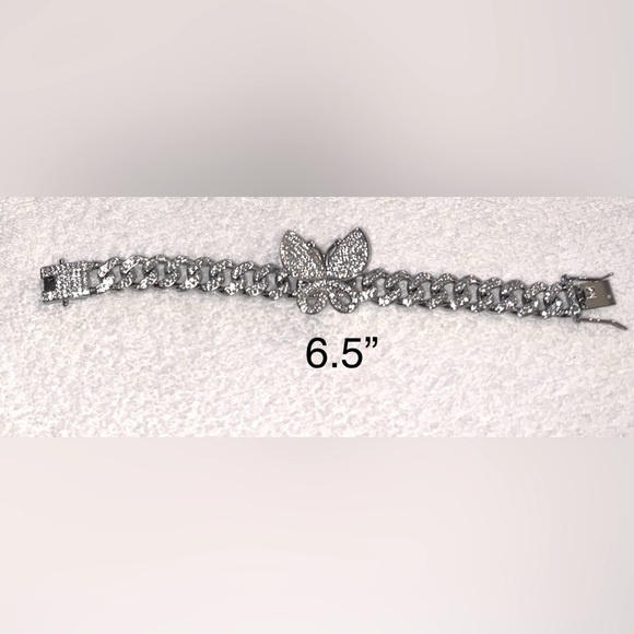 Women’s Cuban link bracelet with butterfly charm and diamond simulant CZs - Picture 5 of 9